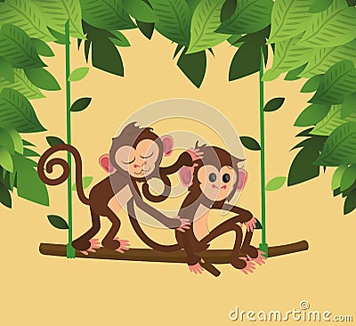 Jungle monkeys cartoon Vector Illustration