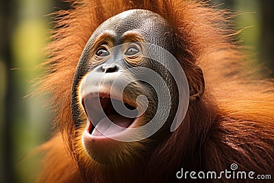 Jungle outcry young orangutan screams passionately in the wild Stock Photo