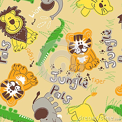 Jungle pals wild animals seamless pattern Vector Illustration
