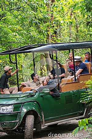 Jungle safari for tourists in off road vehicles in Chitwan Editorial Stock Photo
