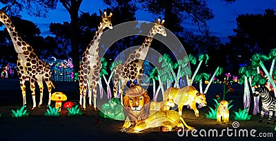 Jungle scene with wild animals at Chinese lantern festival Stock Photo