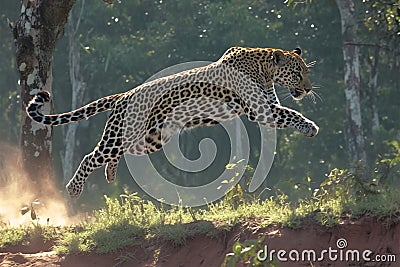 Jungle sprint Action shot of a leopard running in the forest Stock Photo