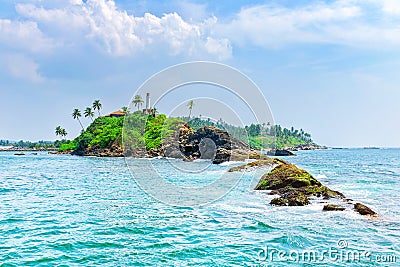 Jungle summer at ocean island. Panorama of tropical island with palm trees Stock Photo