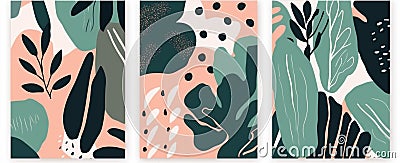 jungle template poster illustration art abstract design nature set leaf. Generative AI. Cartoon Illustration