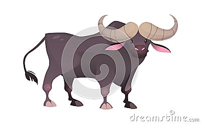 Jungle wild bull. Ox savannah brown animal, wildlife trendy exotic childish print, african fauna mammal. Vector flat Vector Illustration