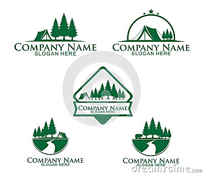 jungle woods camping ground icon logo design Stock Photo