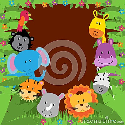 Jungle or Zoo Themed Animal Background Vector Illustration