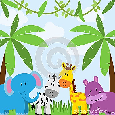 Jungle or Zoo Themed Animal Background Vector Illustration