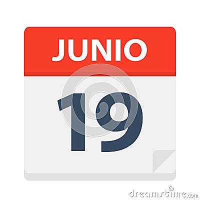 Junio 19 - Calendar Icon - June 19. Vector illustration of Spanish Calendar Leaf Stock Photo