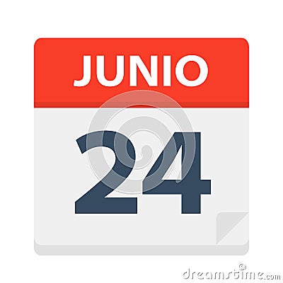 Junio 24 - Calendar Icon - June 24. Vector illustration of Spanish Calendar Leaf Stock Photo