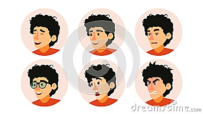 Junior Character Business People Avatar Vector. Developer Teen Man Face, Emotions Set. Creative Avatar Placeholder Vector Illustration