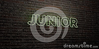 JUNIOR -Realistic Neon Sign on Brick Wall background - 3D rendered royalty free stock image Stock Photo