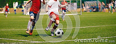 Junior Soccer Match. Football Game For Youth Players Stock Photo