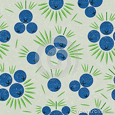 Juniper berries seamless pattern. Juniper berries with leaves on shabby background. Vector Illustration