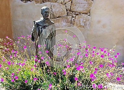 Juniper Serra statue Carmel Mission Stock Photo