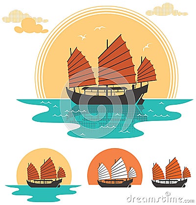 Junk Boat Vector Illustration