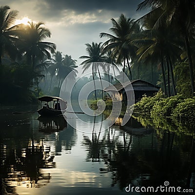 Junk boat on tropical river Stock Photo