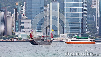 Junk Boat Victoria Harbour Editorial Stock Photo