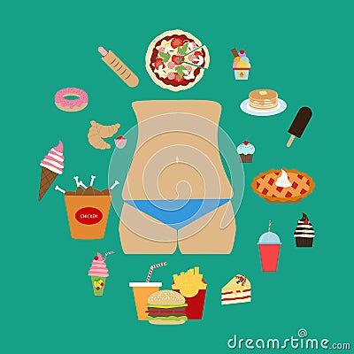 Junk food obesity Vector Illustration