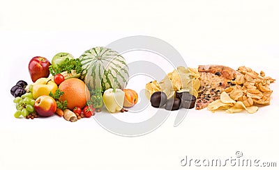 Junk Food VS Healthy Food Stock Photo