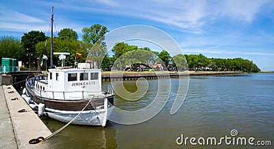 Juodkrante. Ship in the lagoon. Editorial Stock Photo