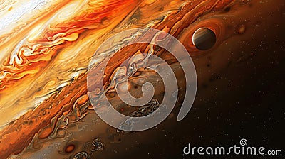 Jupiter in outer space closeup, texture of gas clouds with atmospheric turbulence, planet surface background. Concept of Solar Stock Photo