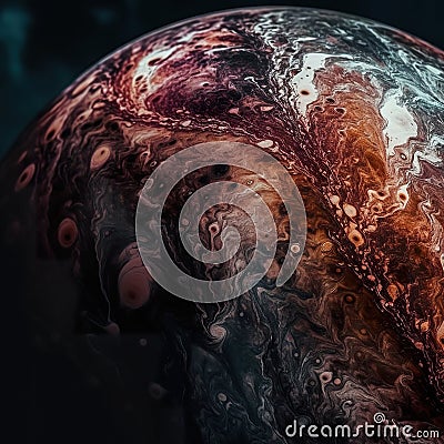 Jupiter-style exoplanet with reddish and marbled tones. Planet in space. Cartoon Illustration