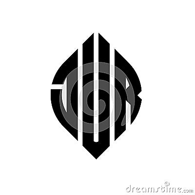 JUR circle letter logo design with circle and ellipse shape. JUR ellipse letters with typographic style. The three initials form a Vector Illustration