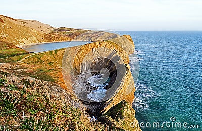 The Jurasic Coastline with Lulworth Cove, Purbeck, Dorset Stock Photo