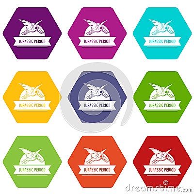 Jurassic cute icons set 9 vector Vector Illustration