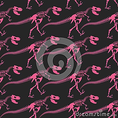 Jurassic dinosaur bones seamless pattern. Tyrannosaurus skeleton Vector Illustration