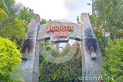 Jurassic Park Gate Entrance, Islands Of Adventure Editorial Stock Photo