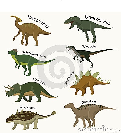 Jurassic period animals set icons Vector Illustration
