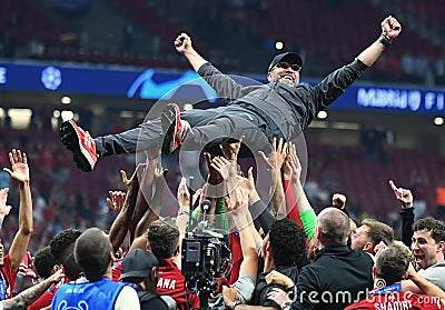 Jurgen Klopp celebrates winning the UEFA Champions League Editorial Stock Photo