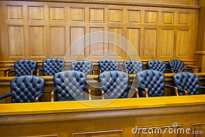 Jury Box, Law, Legal, Lawyer, Judge, Court Room Stock Photo