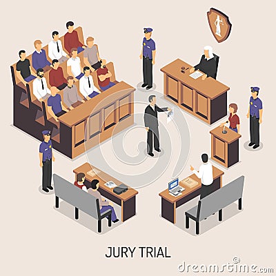 Jury Trial Isometric Composition Vector Illustration