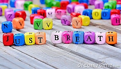Just breath words on table Stock Photo