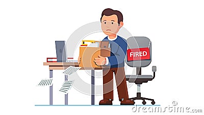 Just fired man. Employee holding belongings box Vector Illustration