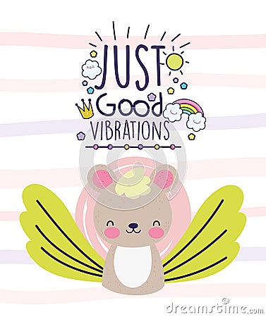 Just good vibrations cute bear flower decoration Vector Illustration