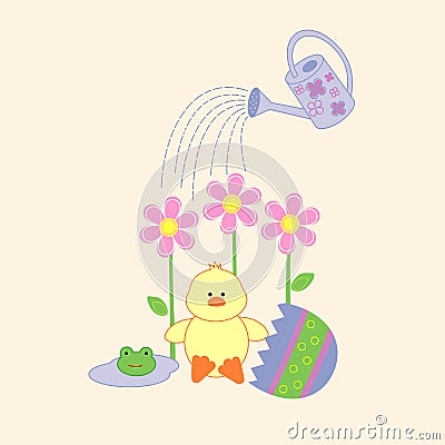 Just hatched cute Easter chick Vector Illustration