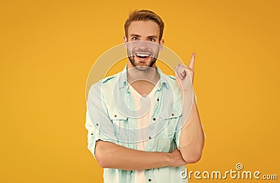 just inspired. feel the inspiration. sexy boy with trendy hairstyle has idea. handsome unshaven man with bristle. male Stock Photo