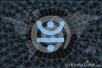 JUST Jst Abstract Cryptocurrency. With a dark background and a world map. Graphic concept for your design Stock Photo