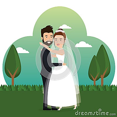 Just married couple in the field Vector Illustration