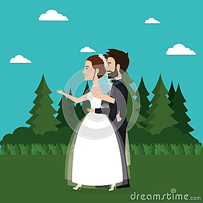 Just married couple in the field Vector Illustration