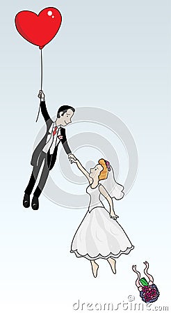 Just married couple flying Vector Illustration