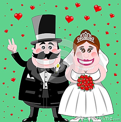 just married happy funny couple illustration featuring fat cartoon groom high hat cartoon bride holding bouquet red 32382204 كوبونات وأكواد خصم 2021 كوبونات توفير