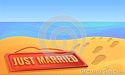 Just married honeymoon concept banner, cartoon style Vector Illustration