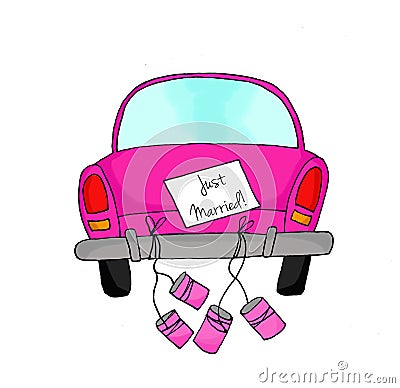 Just Married - pink car and tins Stock Photo