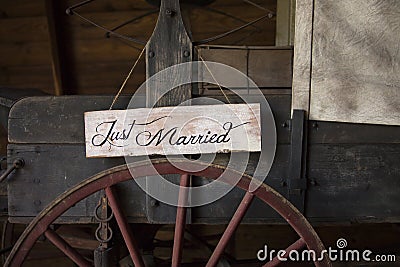 Just Married Wagon Stock Photo