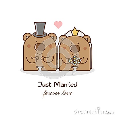 Just married. Couple of bears. Vector illustration. Vector Illustration